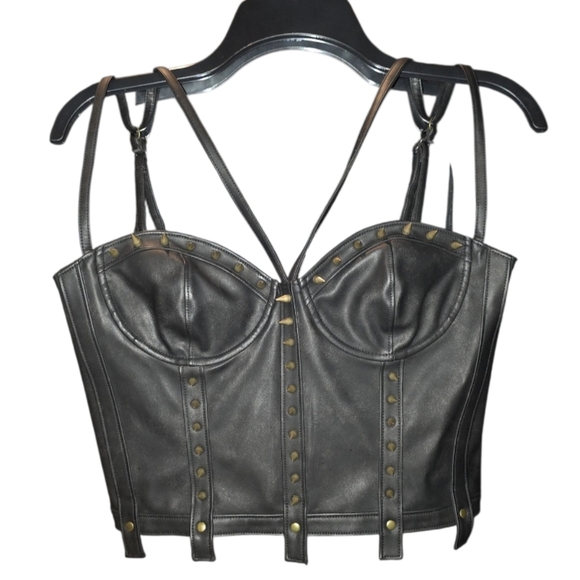 Black Leather Corset Top - Picture 1 of 4